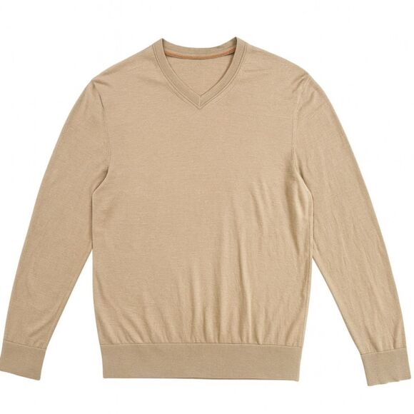 Icebreaker Wilcox Merino Wool V-Neck Base Layer Top Beige Tan 100% Wool Men’s M - Picture 2 of 5